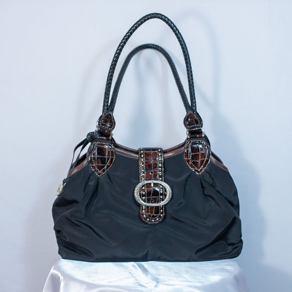 Brighton Vintage Microfiber And Leather Shoulder Bag Black Brown